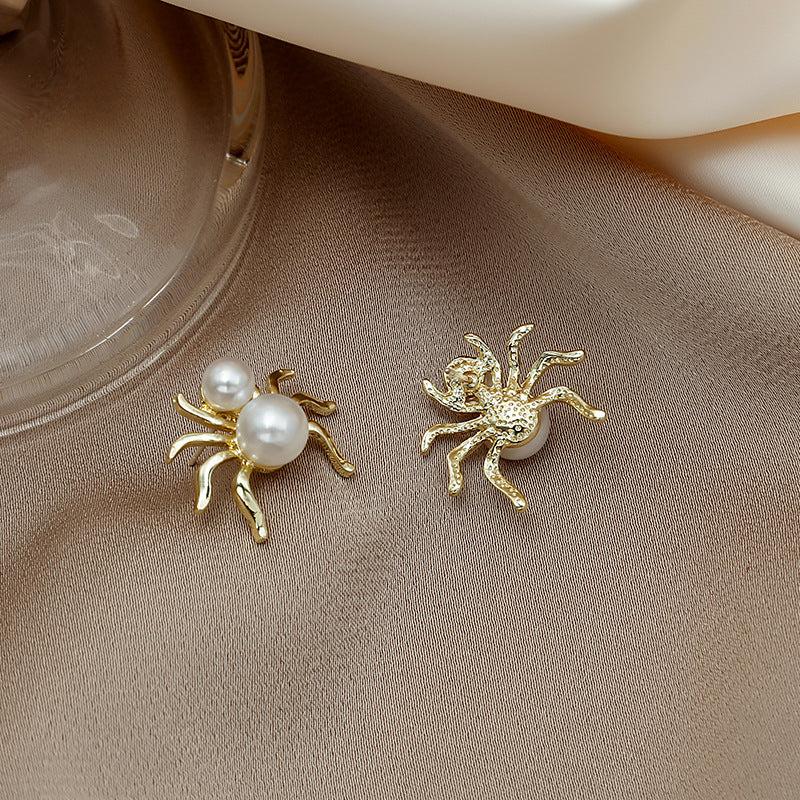 Atmospheric Pearl Spider Earrings Retro Creative Three-dimensional