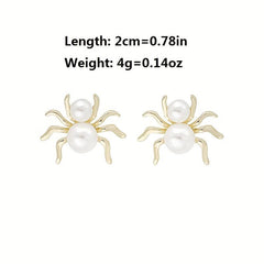 Atmospheric Pearl Spider Earrings Retro Creative Three-dimensional
