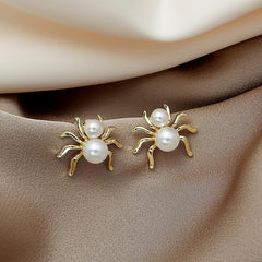Atmospheric Pearl Spider Earrings Retro Creative Three-dimensional