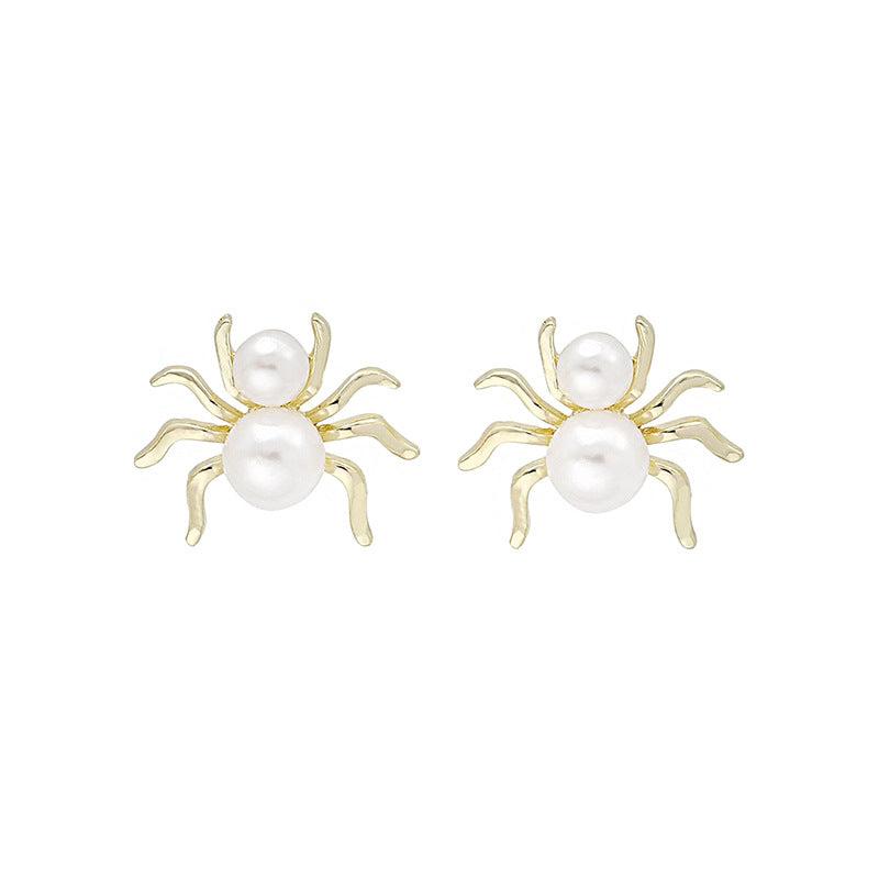 Atmospheric Pearl Spider Earrings Retro Creative Three-dimensional
