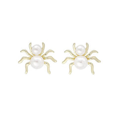 Atmospheric Pearl Spider Earrings Retro Creative Three-dimensional