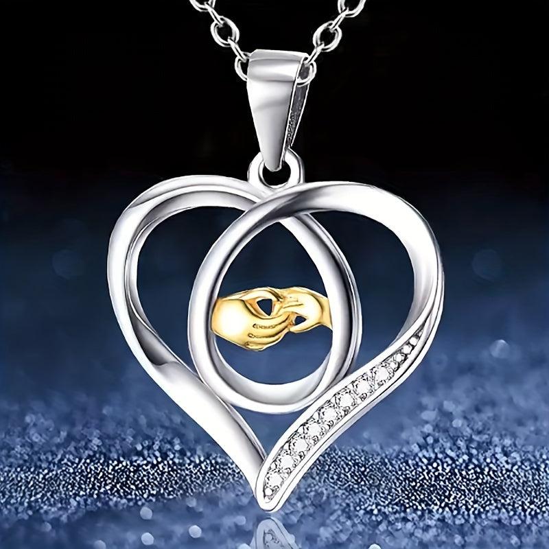 Love And Hand Heart Pendant Necklace Gift For Daughter Son