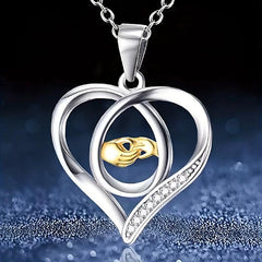 Love And Hand Heart Pendant Necklace Gift For Daughter Son