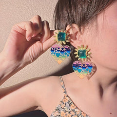 Sunflower Rainbow Heart Earrings Pair