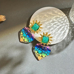 Sunflower Rainbow Heart Earrings Pair