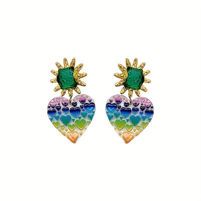 Sunflower Rainbow Heart Earrings Pair