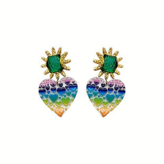Sunflower Rainbow Heart Earrings Pair