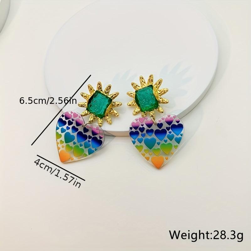 Sunflower Rainbow Heart Earrings Pair