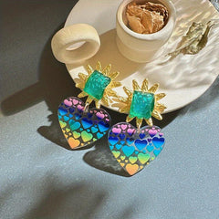 Sunflower Rainbow Heart Earrings Pair