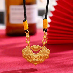 Chinese Style Ancient Sand Golden Koi Necklace Lock Double Carp Rope Chain