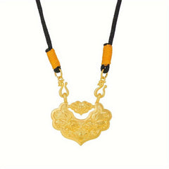 Chinese Style Ancient Sand Golden Koi Necklace Lock Double Carp Rope Chain