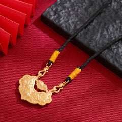 Chinese Style Ancient Sand Golden Koi Necklace Lock Double Carp Rope Chain