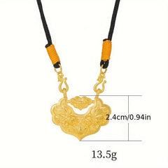 Chinese Style Ancient Sand Golden Koi Necklace Lock Double Carp Rope Chain