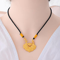 Chinese Style Ancient Sand Golden Koi Necklace Lock Double Carp Rope Chain