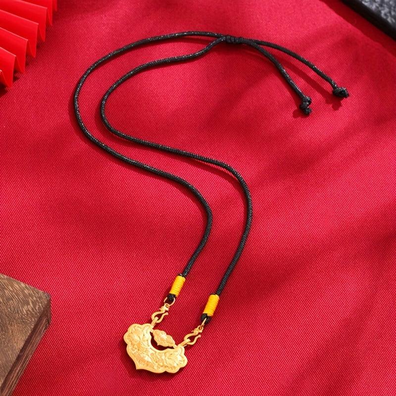 Chinese Style Ancient Sand Golden Koi Necklace Lock Double Carp Rope Chain