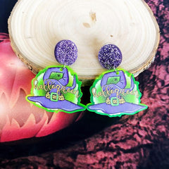 Acrylic Halloween Witch's Hat Boots Earrings