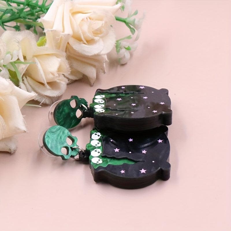 Skull Witch Pot Earrings for Halloween