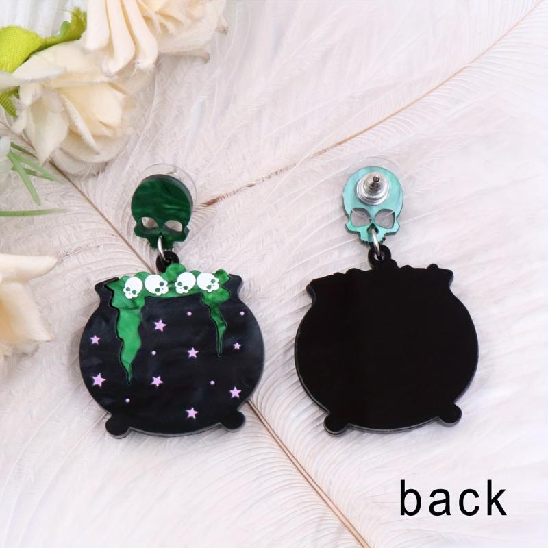 Skull Witch Pot Earrings for Halloween