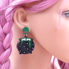 Skull Witch Pot Earrings for Halloween