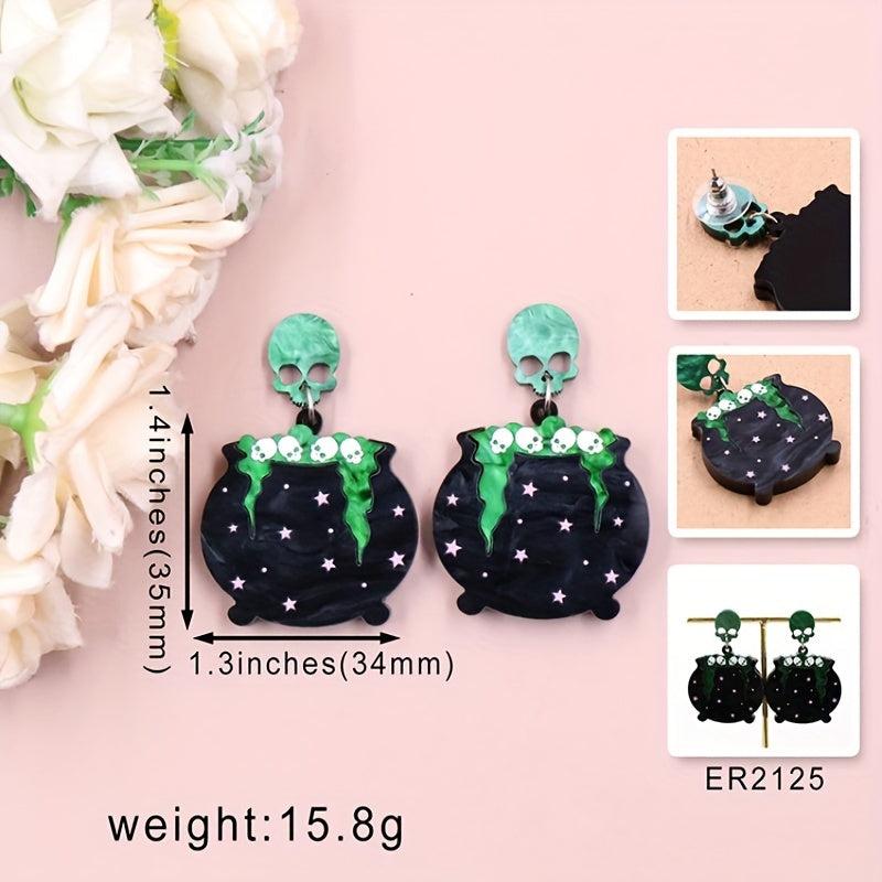 Skull Witch Pot Earrings for Halloween