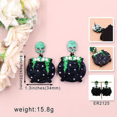 Skull Witch Pot Earrings for Halloween