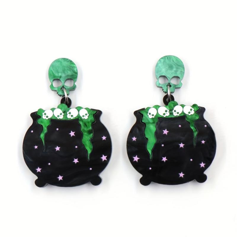Skull Witch Pot Earrings for Halloween