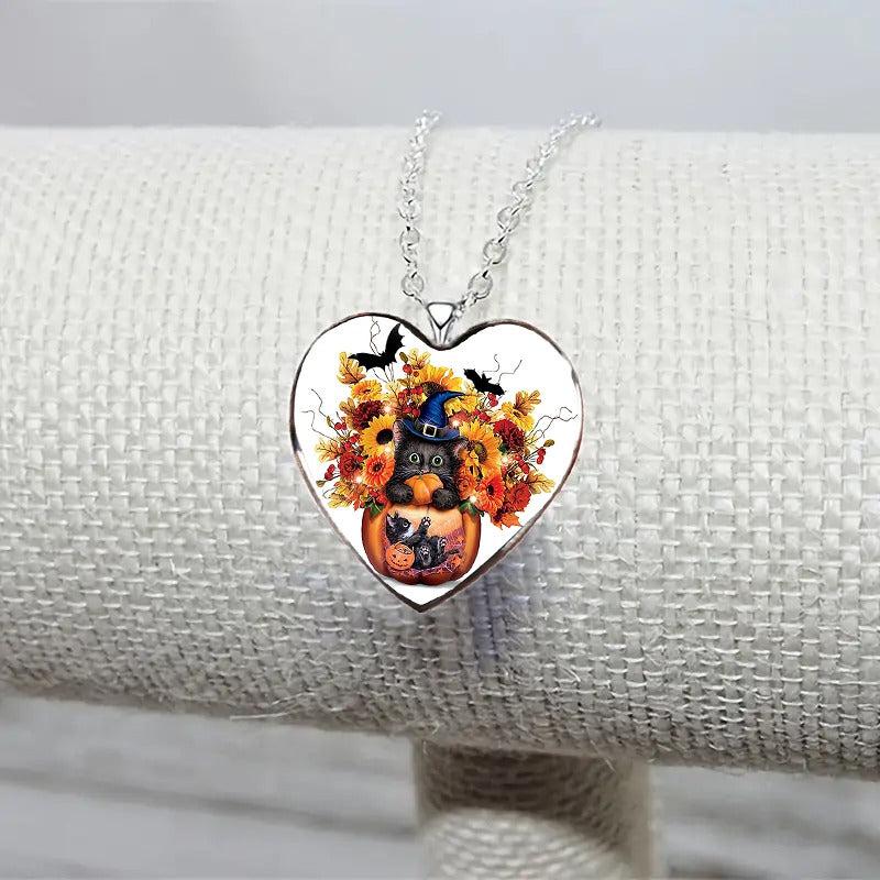 Sunflower Cat Necklace Heart shaped Necklace Jewelry Gift