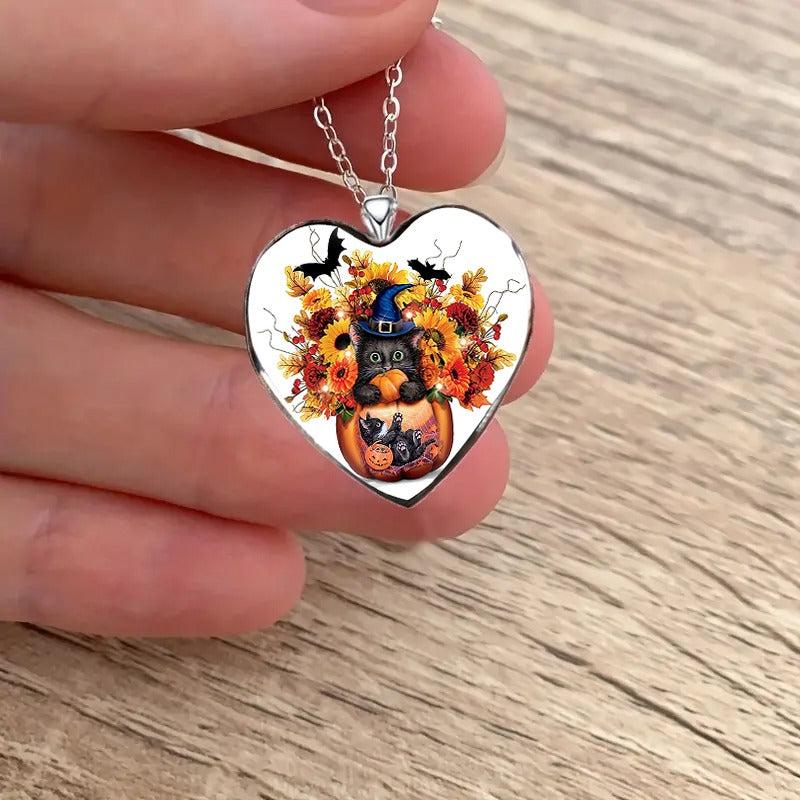 Sunflower Cat Necklace Heart shaped Necklace Jewelry Gift