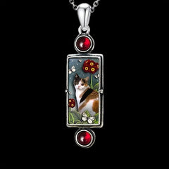 Kitten Pendant Necklace with Red Gemstone