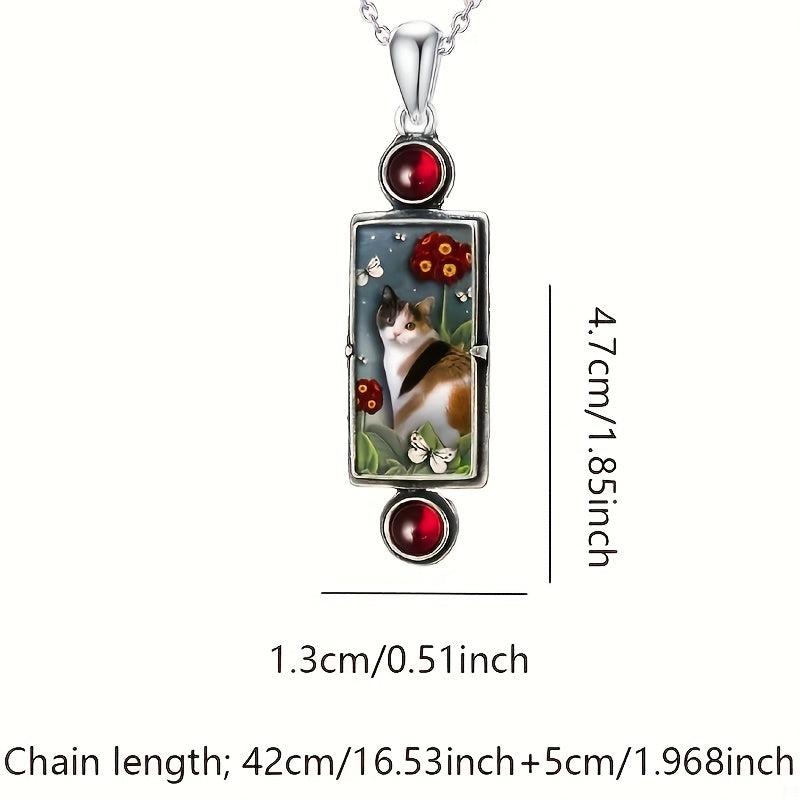 Kitten Pendant Necklace with Red Gemstone