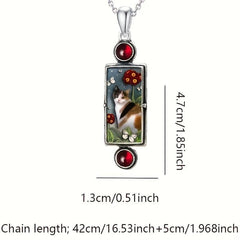 Kitten Pendant Necklace with Red Gemstone