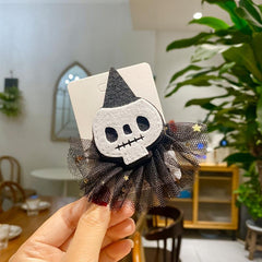 2pcs Halloween Mesh Hair Clips Pumpkin Ghost Spider Head Clips