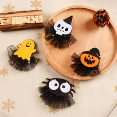 2pcs Halloween Mesh Hair Clips Pumpkin Ghost Spider Head Clips
