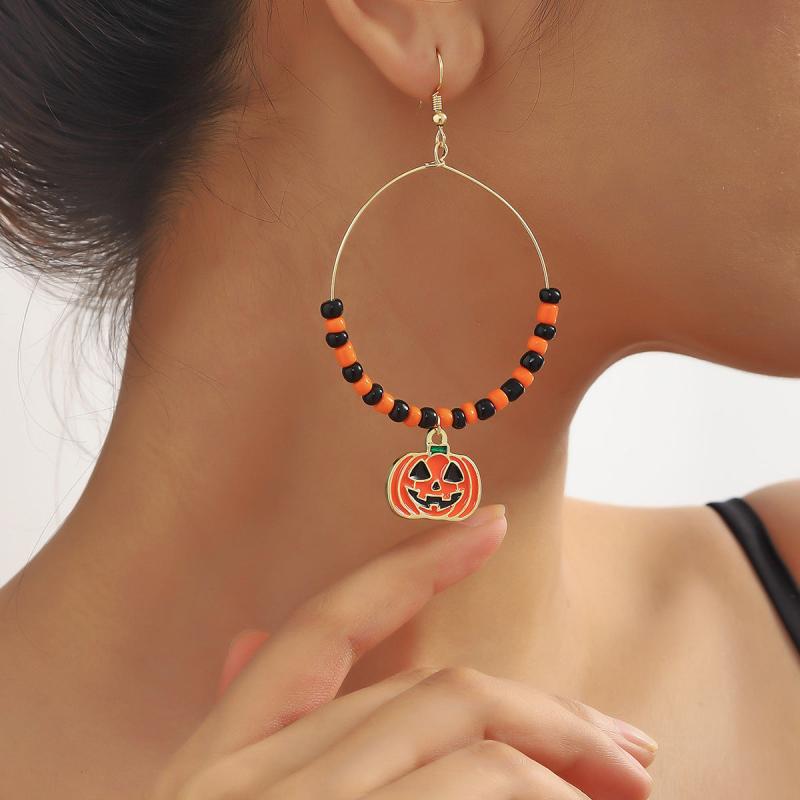 Retro Ghost Pumpkin Dangle Earrings Wooden Jewelry Perfect Holiday Gift