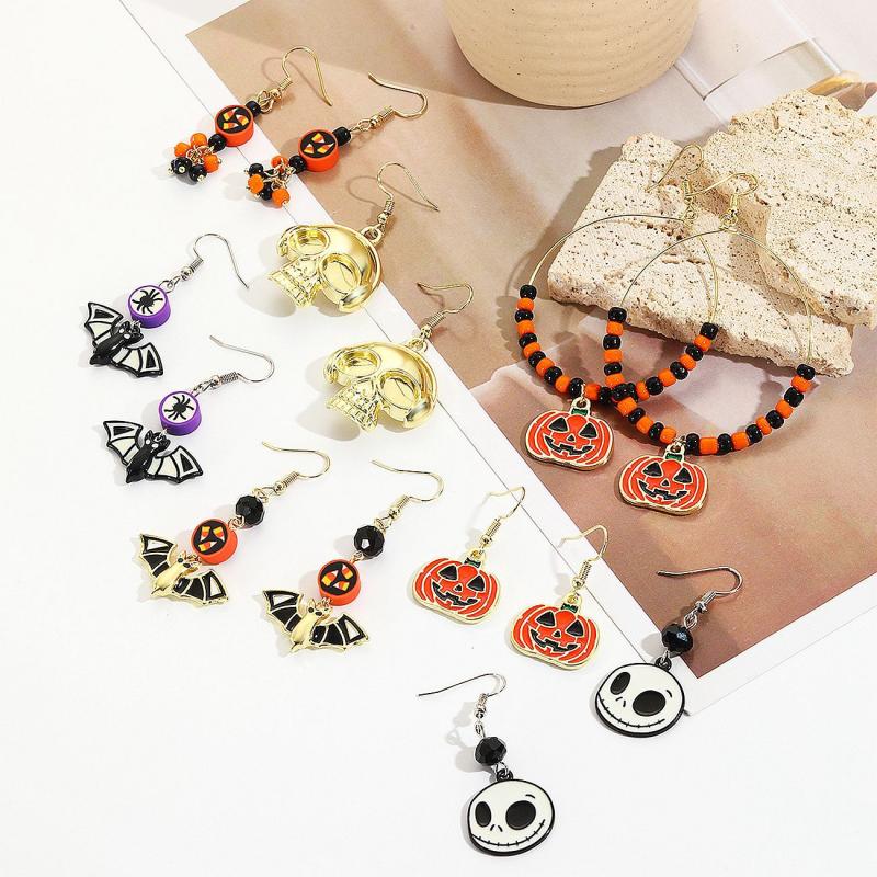 Retro Ghost Pumpkin Dangle Earrings Wooden Jewelry Perfect Holiday Gift