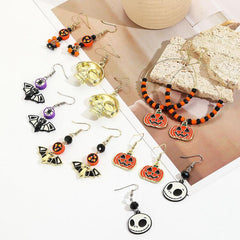 Retro Ghost Pumpkin Dangle Earrings Wooden Jewelry Perfect Holiday Gift