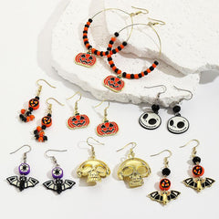 Retro Ghost Pumpkin Dangle Earrings Wooden Jewelry Perfect Holiday Gift