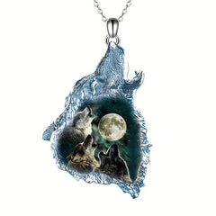 Geometric Triangle Crystal Wolf Pendant Necklace