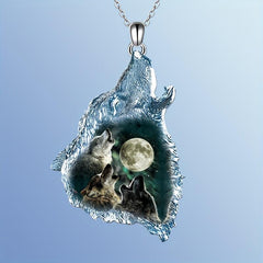 Geometric Triangle Crystal Wolf Pendant Necklace