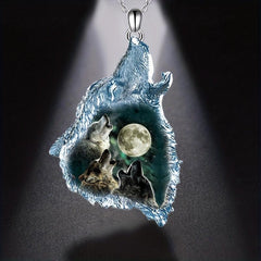 Geometric Triangle Crystal Wolf Pendant Necklace