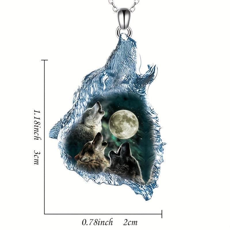 Geometric Triangle Crystal Wolf Pendant Necklace