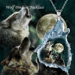 Geometric Triangle Crystal Wolf Pendant Necklace