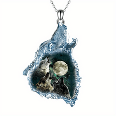 Geometric Triangle Crystal Wolf Pendant Necklace
