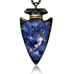 Triangle Animal Painted Wolf Head Pendant Necklace Men Jewerly Birthday Gift
