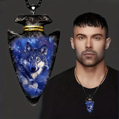 Triangle Animal Painted Wolf Head Pendant Necklace Men Jewerly Birthday Gift
