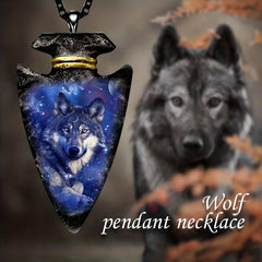 Triangle Animal Painted Wolf Head Pendant Necklace Men Jewerly Birthday Gift