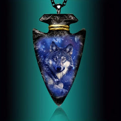 Triangle Animal Painted Wolf Head Pendant Necklace Men Jewerly Birthday Gift