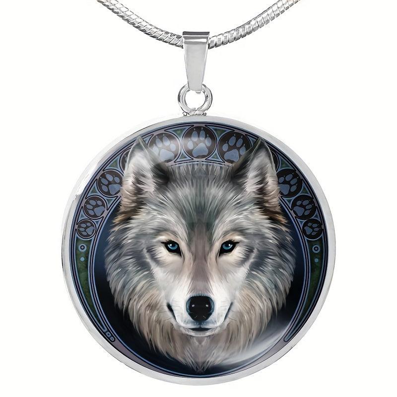 Wolf Round Pendant Necklace Bracelet Earrings Set Halloween Christmas Gift