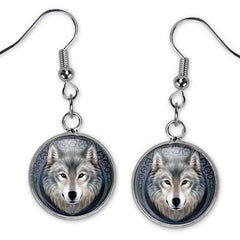 Wolf Round Pendant Necklace Bracelet Earrings Set Halloween Christmas Gift