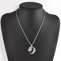 Round Crow Crystal Bead Pendant Necklace Gift for Men and Women